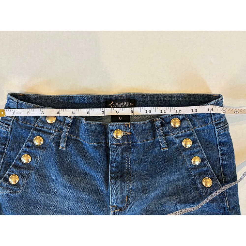 Nanette Lepore Belle High Rise Ankle Skinny Jeans Blue Sailor Button Women 8 - Picture 4 of 7